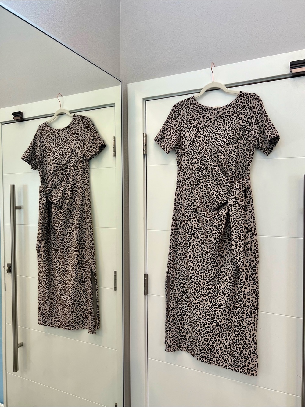 Sezane Pippa Dress size large side knot, side slits organic cotton leopard print